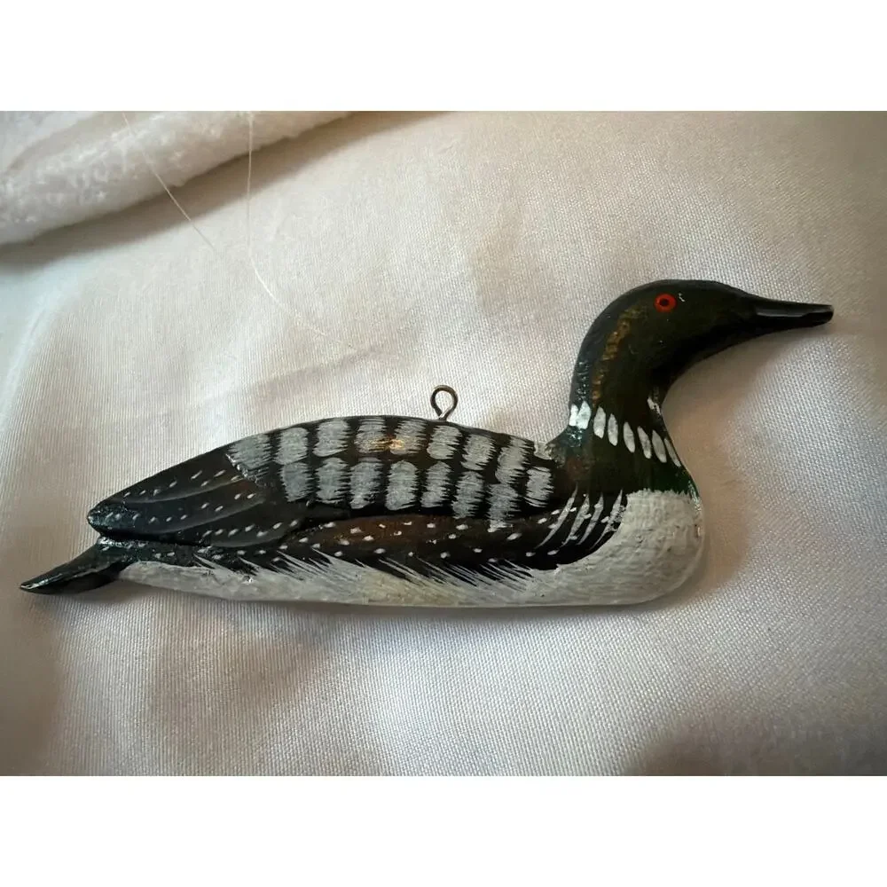 Hand Carved Wooden Loon & Canada Goose Bird Ornaments Painted Wildlife Set 2